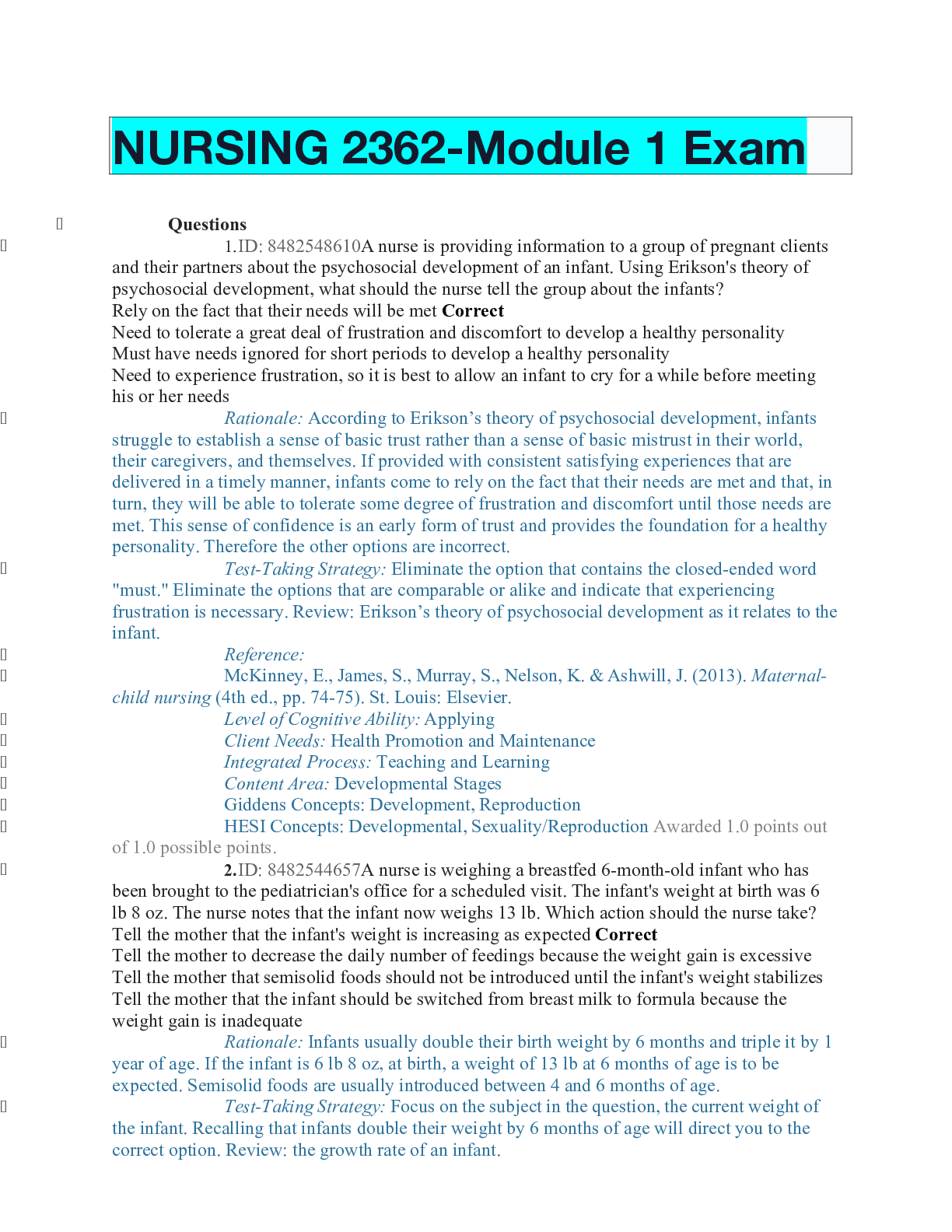 Preview image of NURSING 2362-Module 1 Exam document